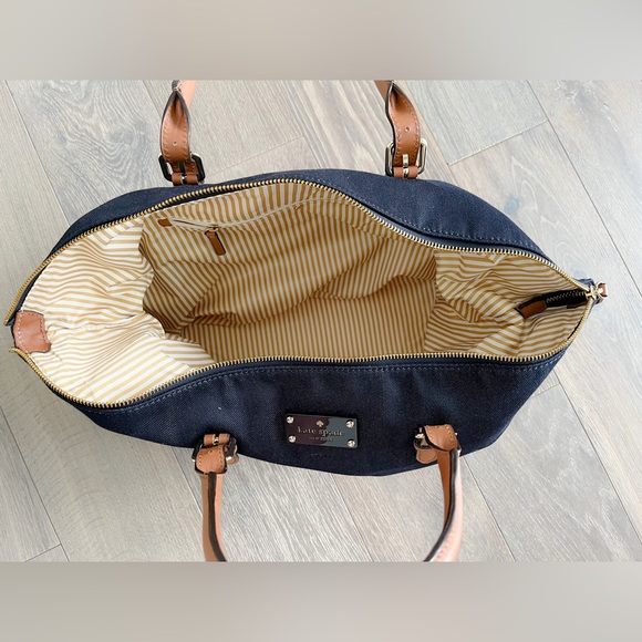 Kate Spade Black and Navy Tote with Brown Handles - Picture 6 of 10
